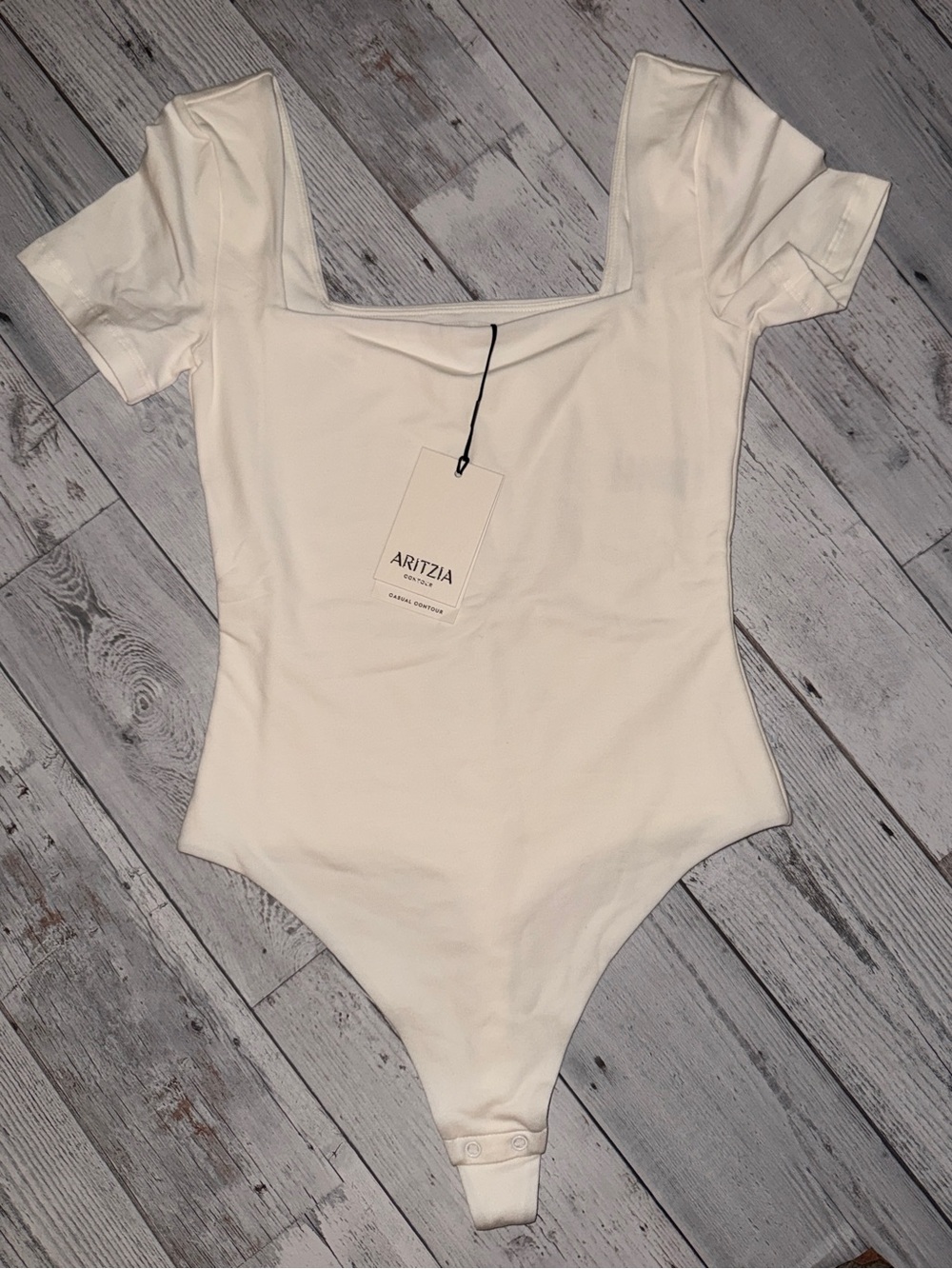 NWT Aritzia Square Neck White Bodysuit double lined thong